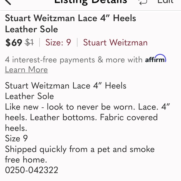Stuart Weitzman Lace 4” Heels Leather Sole - Picture 2 of 10